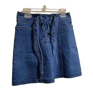 NEW FINDERS KEEPERS Skirt Blue Mini Denim Skirt Lace Up Size S